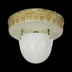 1910s Brascolite Milk Glass Dish Theater Semi Flush Mount Light