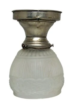 1940s Floral Cast Glass Globe Flush Mount Fixture