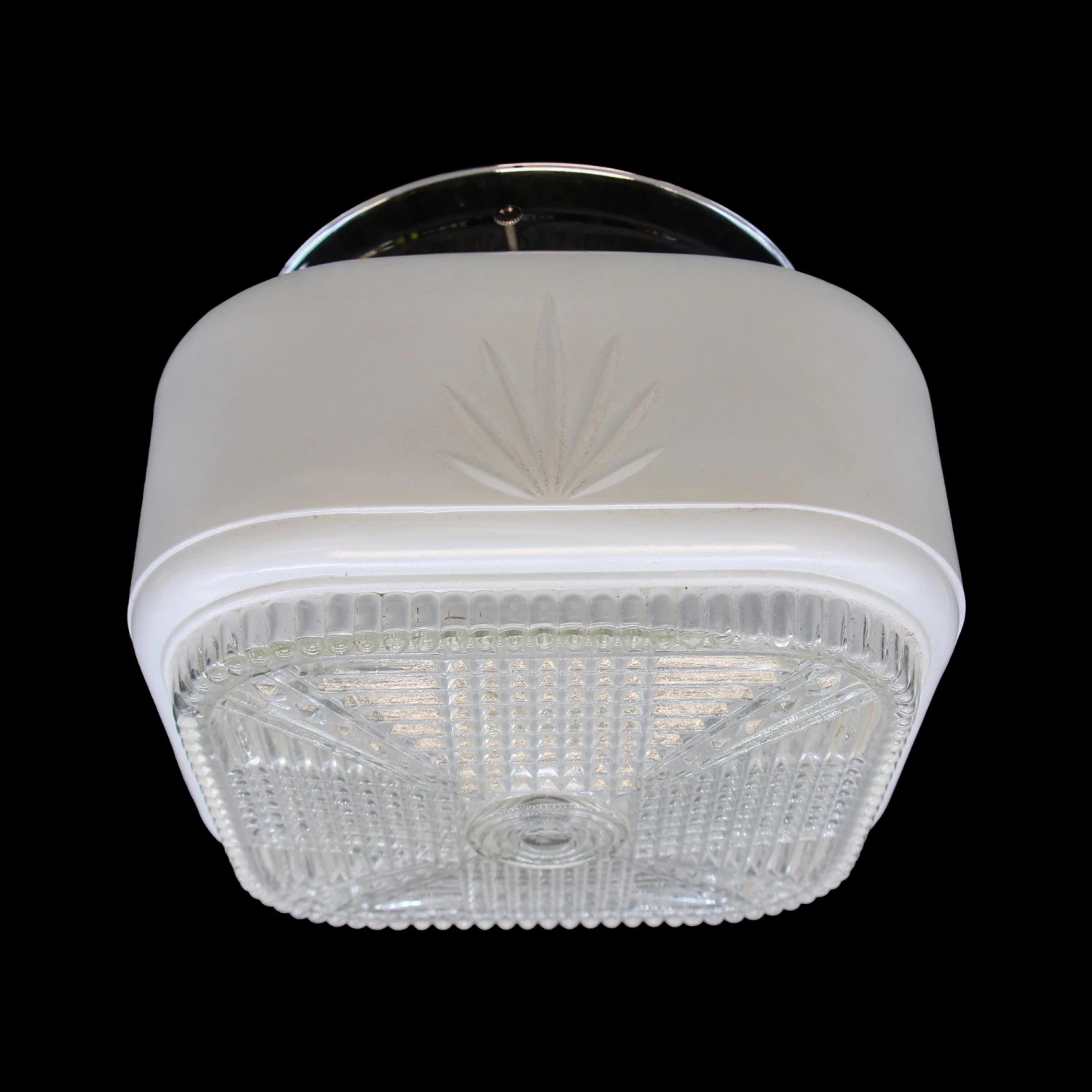 1940s Square Glass 8.5 In. Art Deco Flush Mount Light 3 1940s Square Glass 8.5 In. Art Deco Flush Mount Light