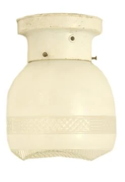 1950s Bathroom White & Clear Glass White Brass Fitter Semi Flush Mount