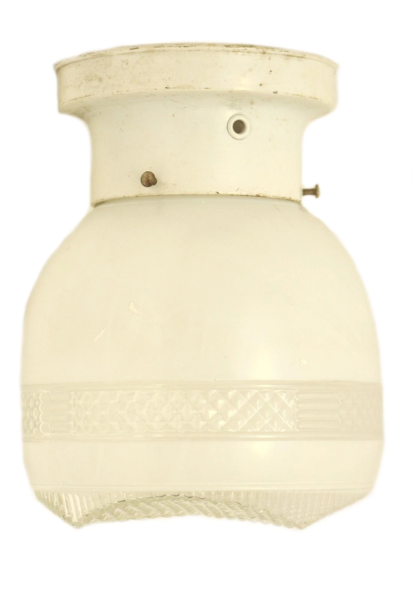 1950s Bathroom White & Clear Glass White Brass Fitter Semi Flush Mount 3 1950s Bathroom White & Clear Glass White Brass Fitter Semi Flush Mount