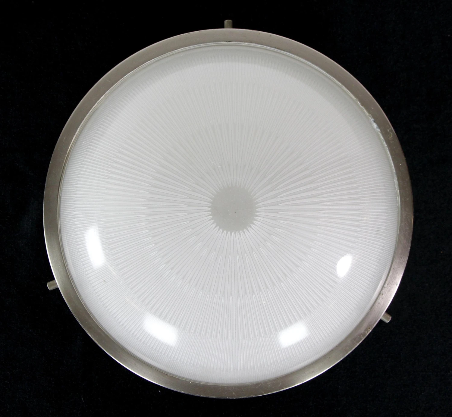 European Mid Century Aluminum & Glass Italian Flush Ceiling Light 4 European Mid Century Aluminum & Glass Italian Flush Ceiling Light - Image 2