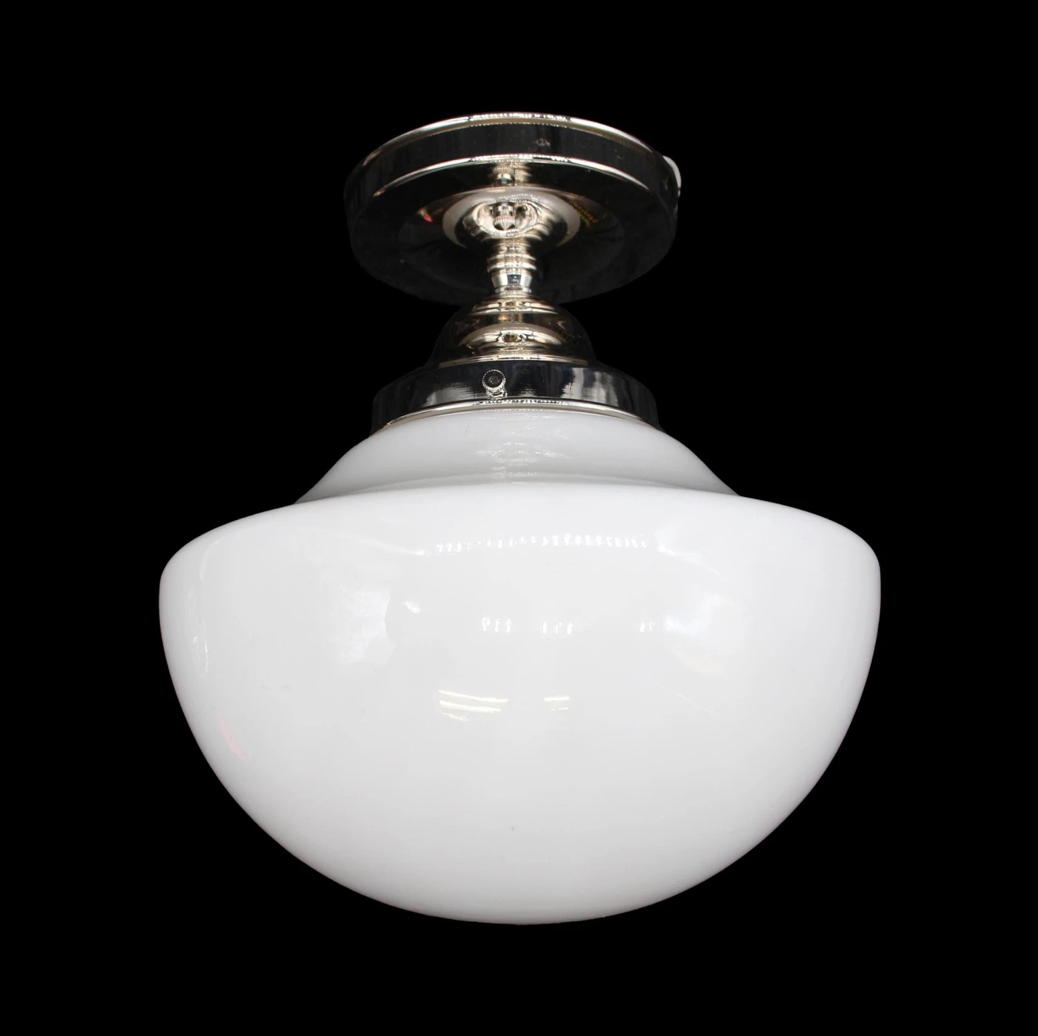 Antique Schoolhouse Milk Glass 10 In. Globe With Nickel Flush Mount 3 Antique Schoolhouse Milk Glass 10 In. Globe With Nickel Flush Mount