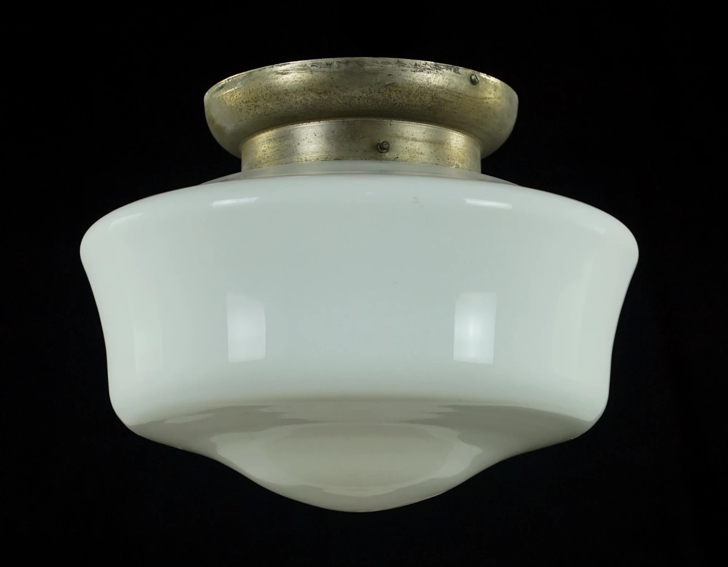Antique Schoolhouse Milk Glass Steel White Flush Mount Light 3 Antique Schoolhouse Milk Glass Steel White Flush Mount Light