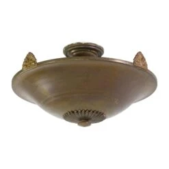 Art Deco Bronze Semi Flush Mount Dish Light