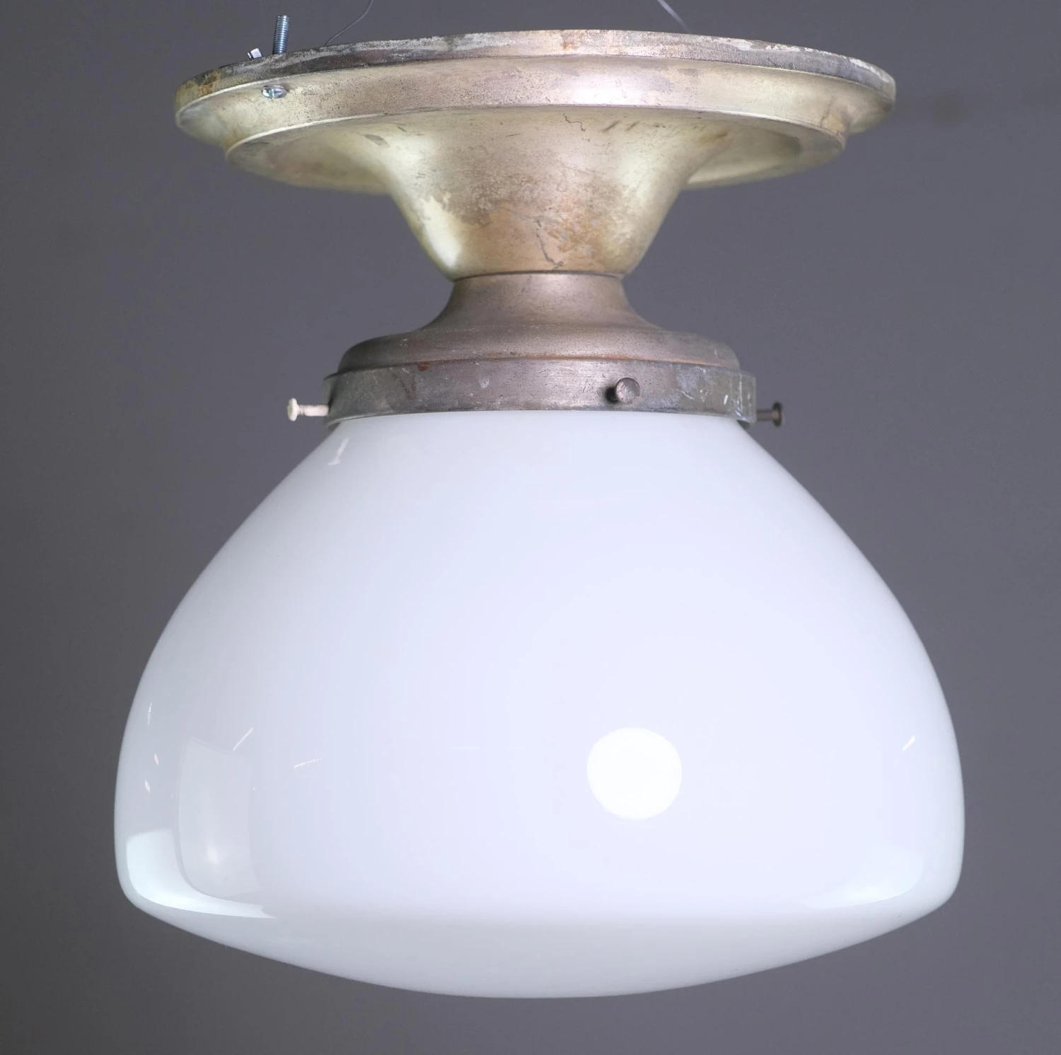Bambergers Silvered Brass Milk Glass Globe Flush Mount Light 3 Bambergers Silvered Brass Milk Glass Globe Flush Mount Light