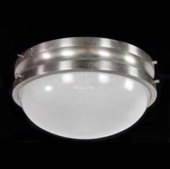 European Mid Century Aluminum & Glass Italian Flush Ceiling Light
