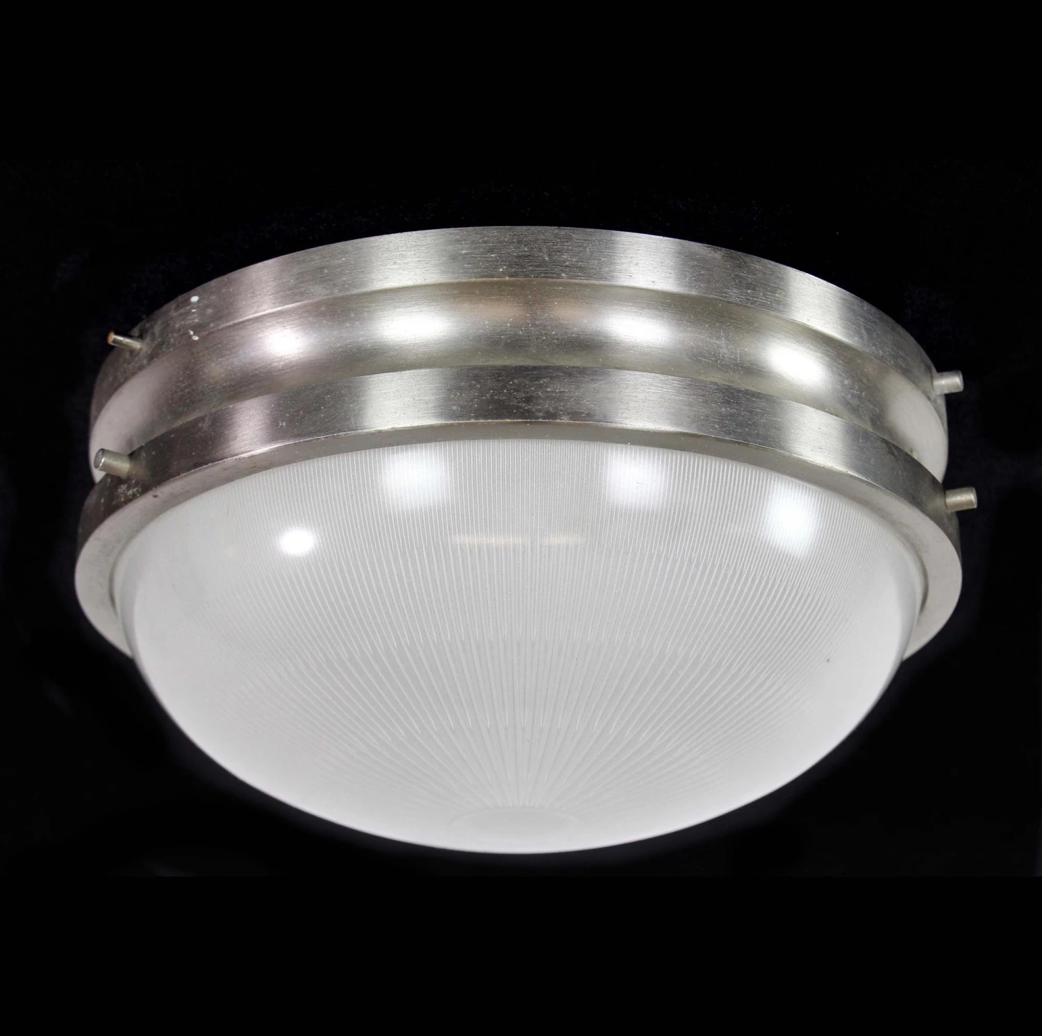 European Mid Century Aluminum & Glass Italian Flush Ceiling Light 3 European Mid Century Aluminum & Glass Italian Flush Ceiling Light