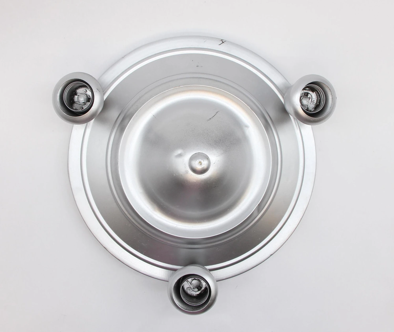 1940s 3 Light Flush Mount Fixture Finished With Silver Enamel 5 1940s 3 Light Flush Mount Fixture Finished With Silver Enamel - Image 3