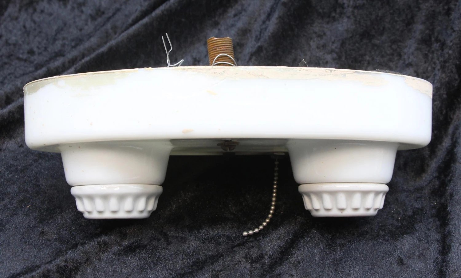 Rare 1910s White Milk Glass 2 Bulb Flush Mount Light 5 Rare 1910s White Milk Glass 2 Bulb Flush Mount Light - Image 3