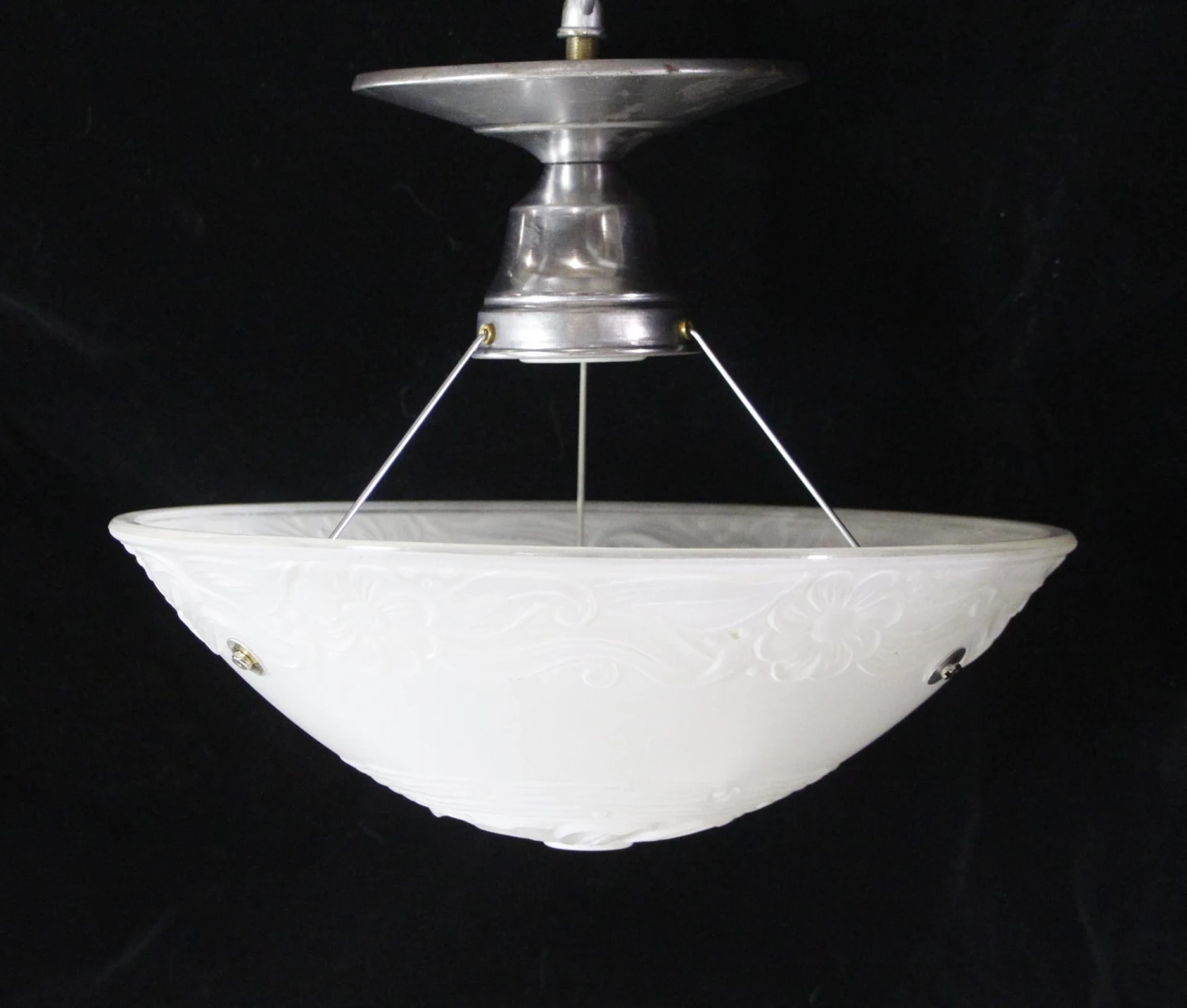 1940s White Floral Glass Dish Semi Flush Dome Light 5 1940s White Floral Glass Dish Semi Flush Dome Light - Image 3