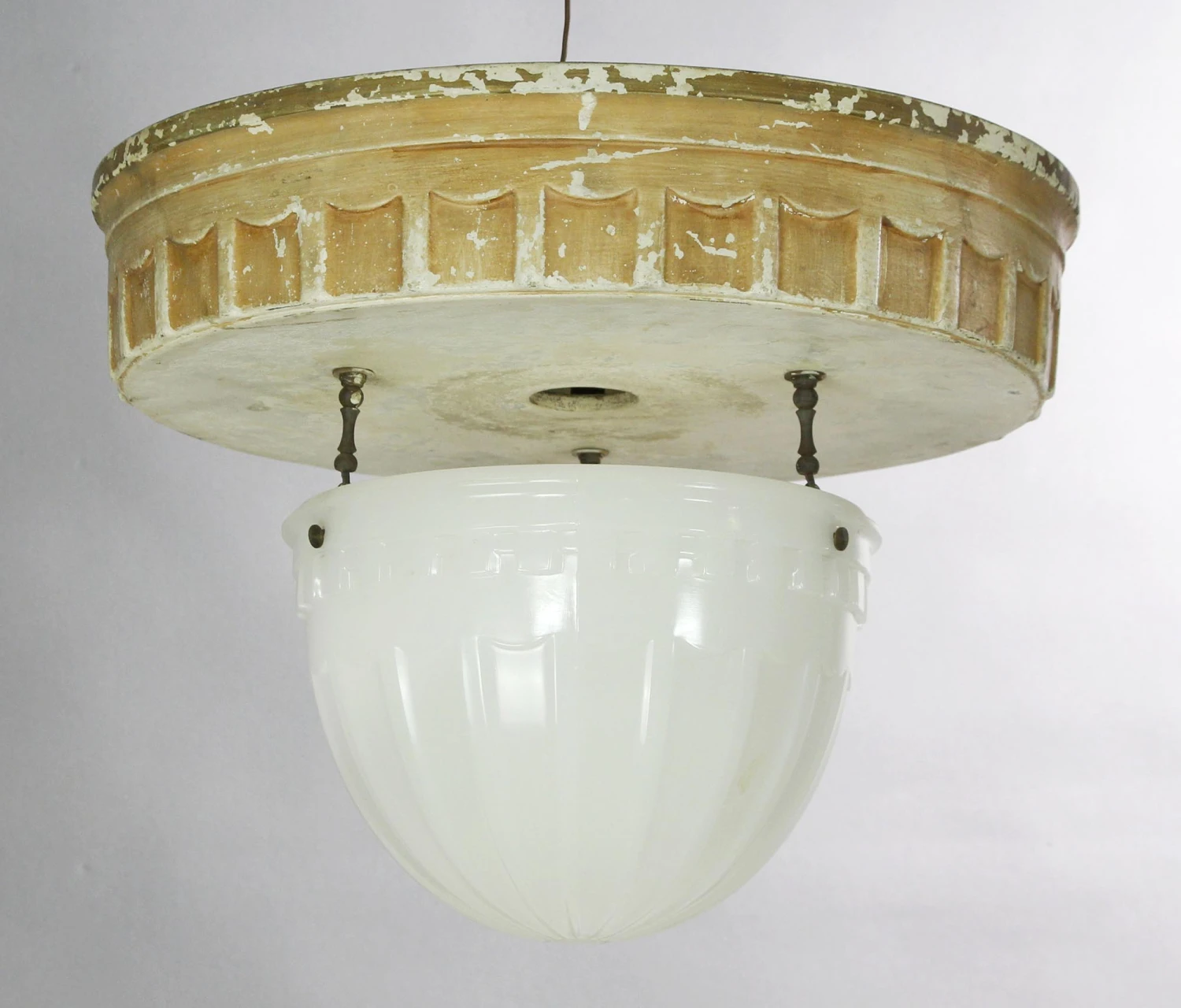 1910s Brascolite Milk Glass Dish Theater Semi Flush Mount Light 5 1910s Brascolite Milk Glass Dish Theater Semi Flush Mount Light - Image 3