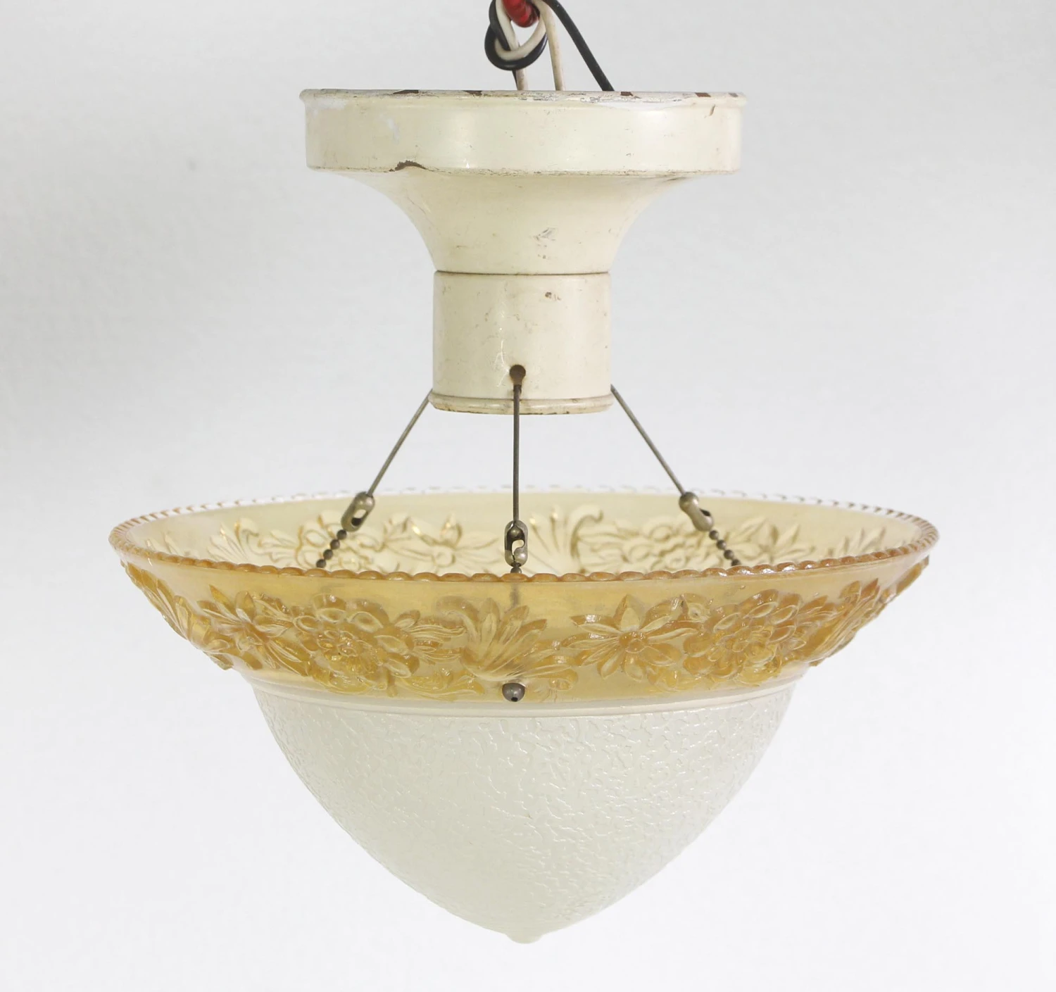 1940s Glass Floral Amber & Cream Glass Semi Flush Mount Light 5 1940s Glass Floral Amber & Cream Glass Semi Flush Mount Light - Image 3