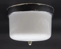 Vintage 6.5 In. Milk Glass Steel Fitter Flush Mount Light -OGT Sale Store flush semi flush mounts for sale q274286
