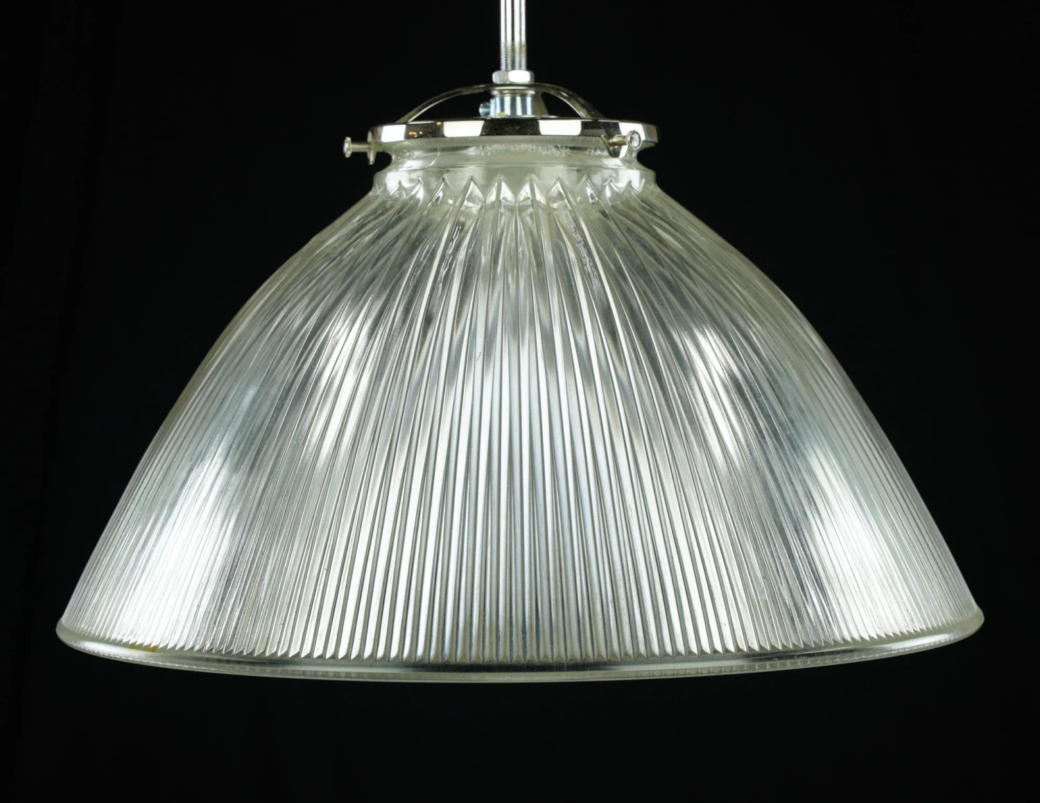 Industrial 13.5 In. Glass Holophane Nickel Pole Pendant Light 5 Industrial 13.5 In. Glass Holophane Nickel Pole Pendant Light - Image 3