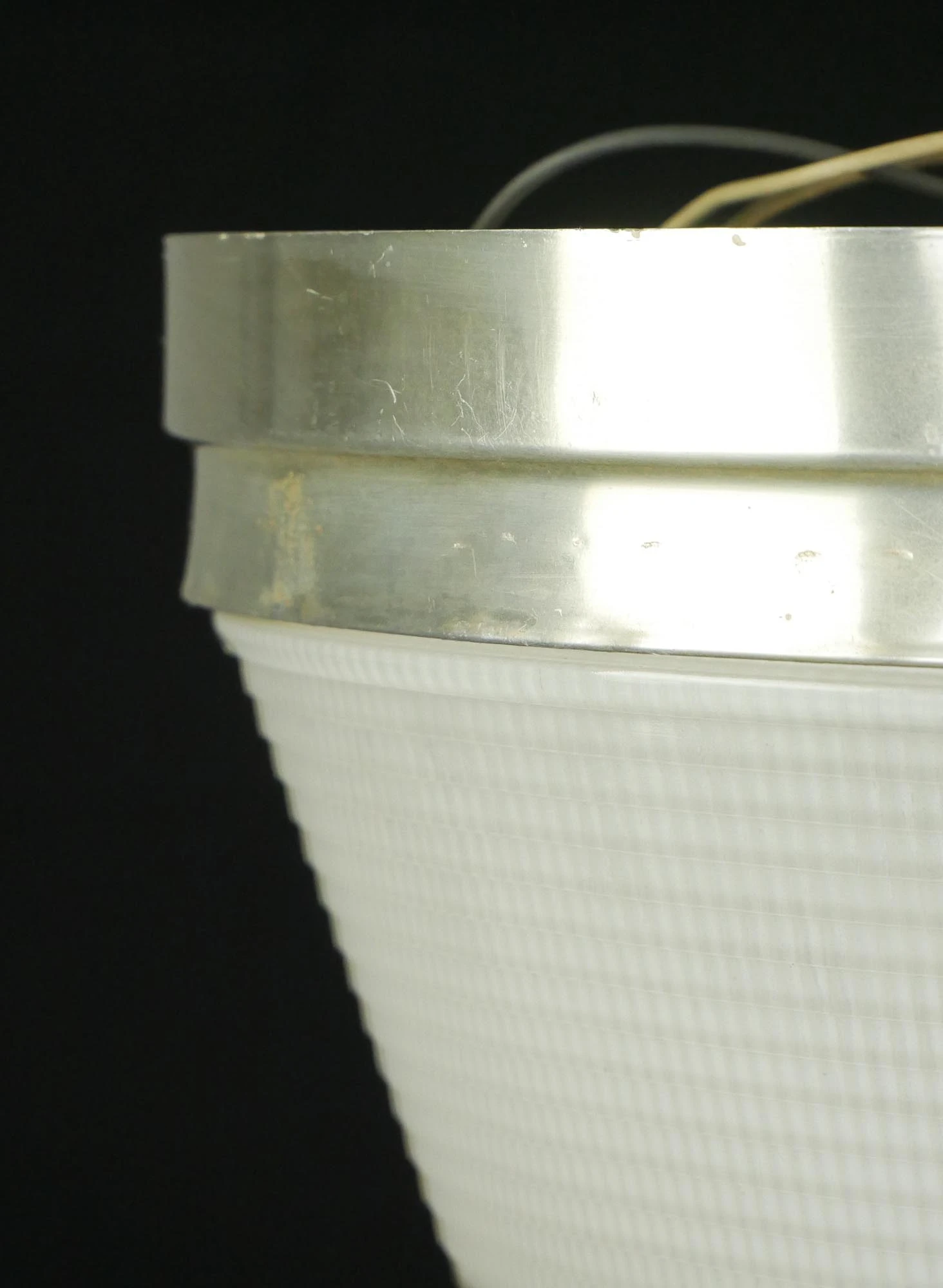 Vintage Mid Century Brushed Steel Prismatic Glass Flush Mount Light 5 Vintage Mid Century Brushed Steel Prismatic Glass Flush Mount Light - Image 3