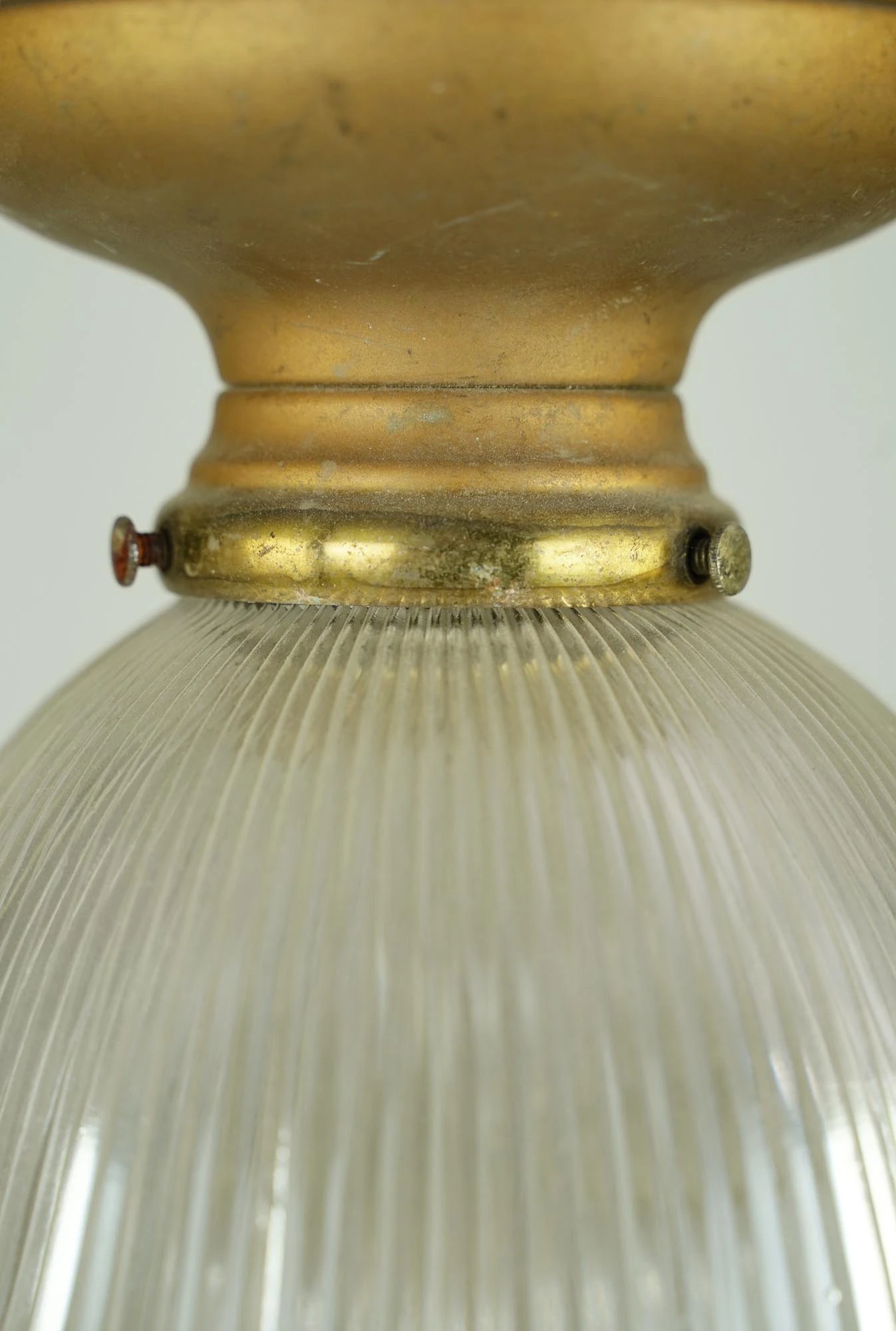 Vintage 7.5 In. Holophane Glass Brass Semi Flush Mount Light 5 Vintage 7.5 In. Holophane Glass Brass Semi Flush Mount Light - Image 3
