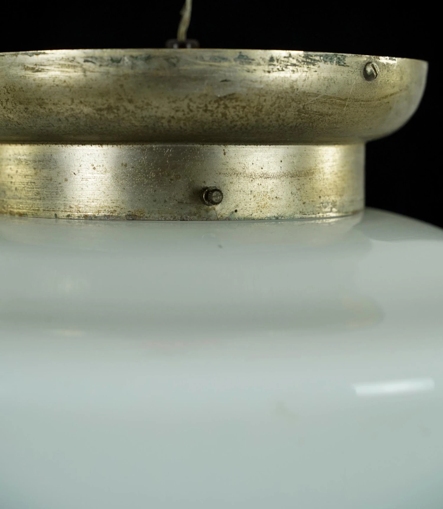 Antique Schoolhouse Milk Glass Steel White Flush Mount Light 5 Antique Schoolhouse Milk Glass Steel White Flush Mount Light - Image 3