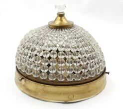 1920s Waldorf Astoria Beaded Brass Frame Crystal Flush Mount -OGT Sale Store flush semi flush mounts for sale wan252554