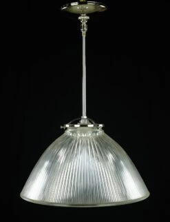 Industrial 13.5 In. Glass Holophane Nickel Pole Pendant Light