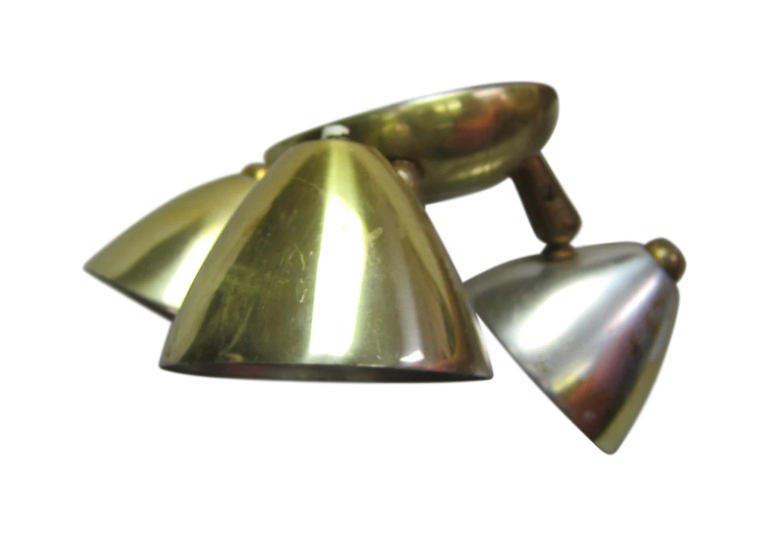 Mid Century Modern Brass 3 Light Flush Mount Spotlight Fixture 4 Mid Century Modern Brass 3 Light Flush Mount Spotlight Fixture - Image 2