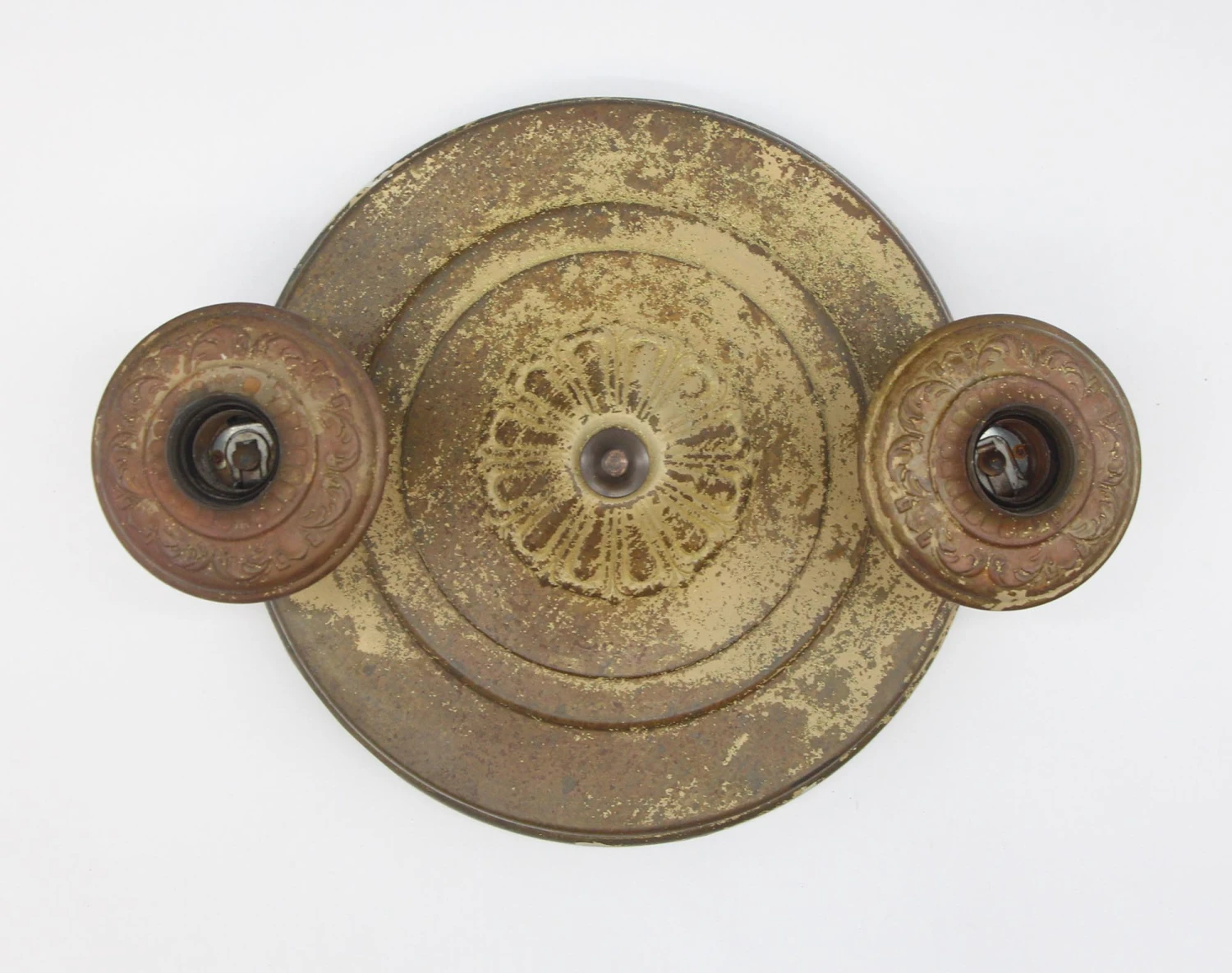 Antique Distressed Brass 2 Exposed Bulb Pan Flush Mount 4 Antique Distressed Brass 2 Exposed Bulb Pan Flush Mount - Image 2