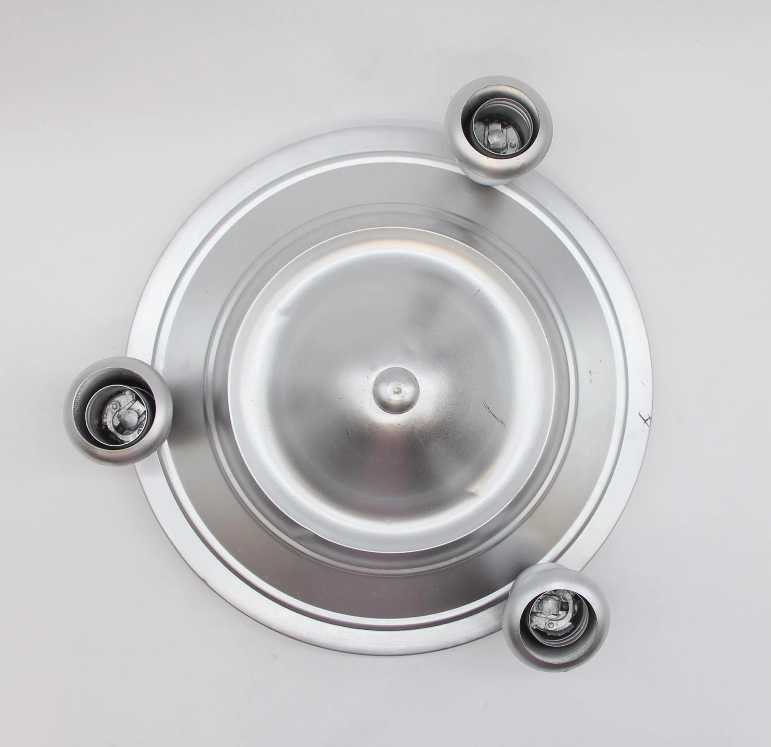 1940s 3 Light Flush Mount Fixture Finished With Silver Enamel 4 1940s 3 Light Flush Mount Fixture Finished With Silver Enamel - Image 2