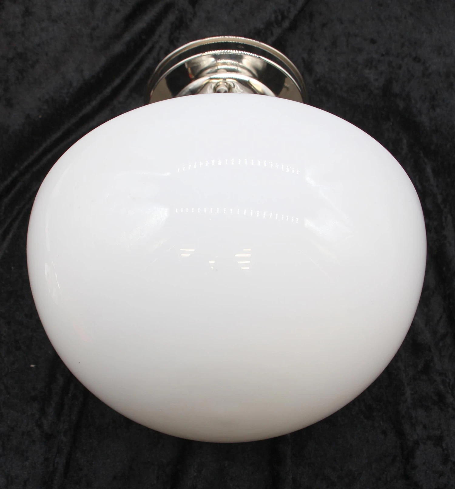 Antique Schoolhouse Milk Glass 10 In. Globe With Nickel Flush Mount 4 Antique Schoolhouse Milk Glass 10 In. Globe With Nickel Flush Mount - Image 2