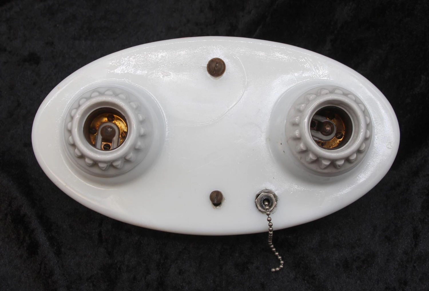 Rare 1910s White Milk Glass 2 Bulb Flush Mount Light 4 Rare 1910s White Milk Glass 2 Bulb Flush Mount Light - Image 2