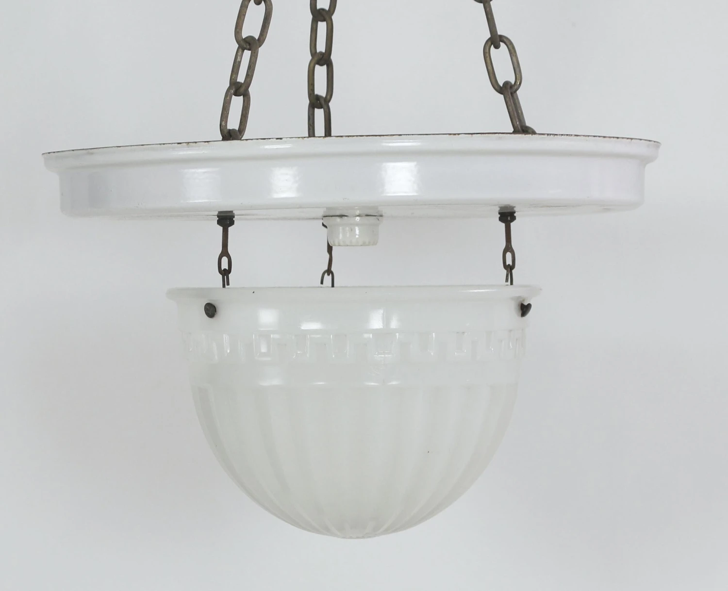 1910s Brascolite Fluted Milk Glass Theater Semi Flush Mount Light 4 1910s Brascolite Fluted Milk Glass Theater Semi Flush Mount Light - Image 2