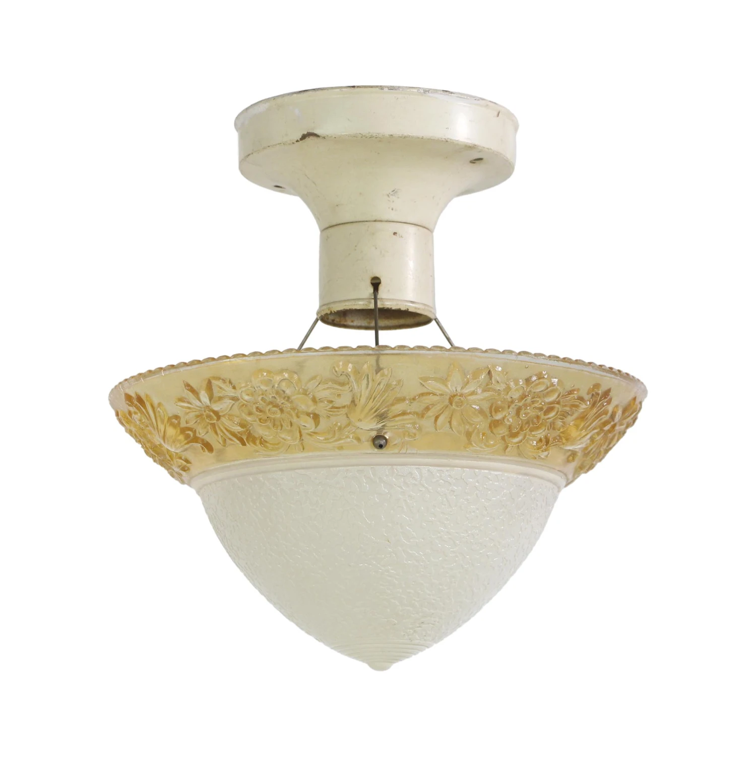 1940s Glass Floral Amber & Cream Glass Semi Flush Mount Light 4 1940s Glass Floral Amber & Cream Glass Semi Flush Mount Light - Image 2