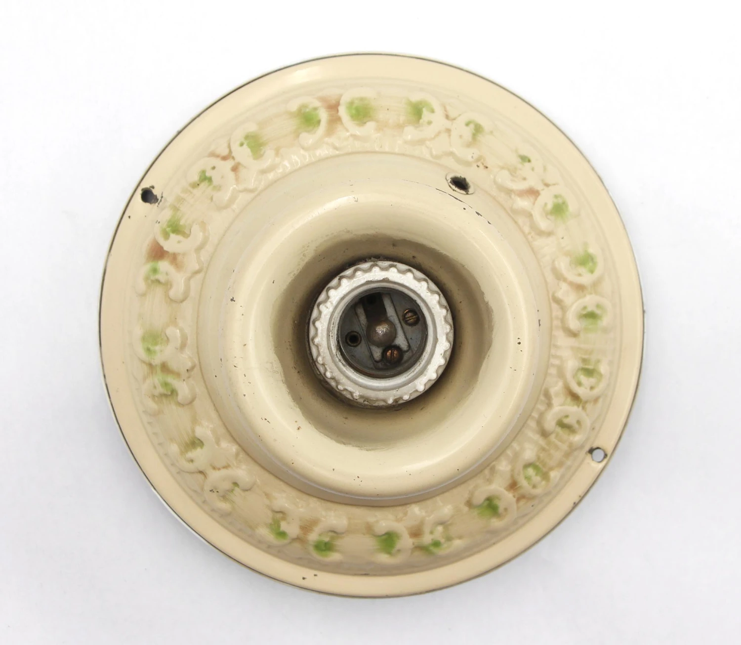 Hand Painted Beige & Green Steel Flush Mount Fixture 4 Hand Painted Beige & Green Steel Flush Mount Fixture - Image 2
