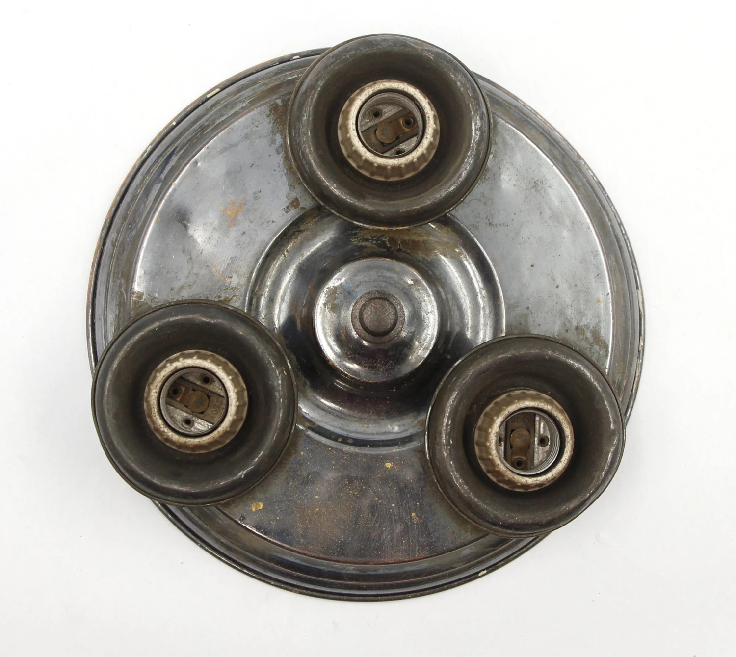 1930s 3 Socket Metallic Brass Flush Mount Light 4 1930s 3 Socket Metallic Brass Flush Mount Light - Image 2
