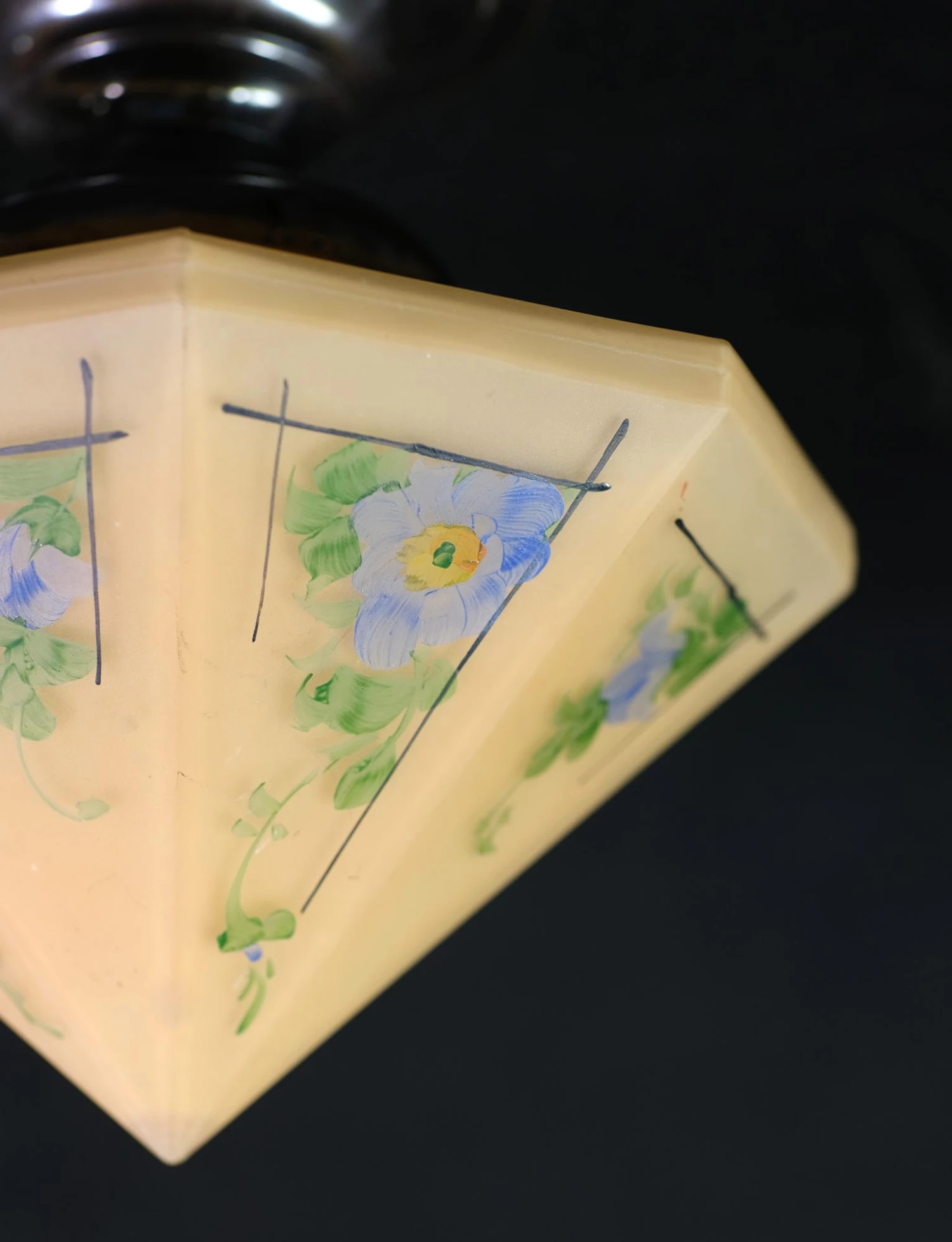 1940s Hand Painted Octagon Shaped Semi Flush Mount Light 4 1940s Hand Painted Octagon Shaped Semi Flush Mount Light - Image 2