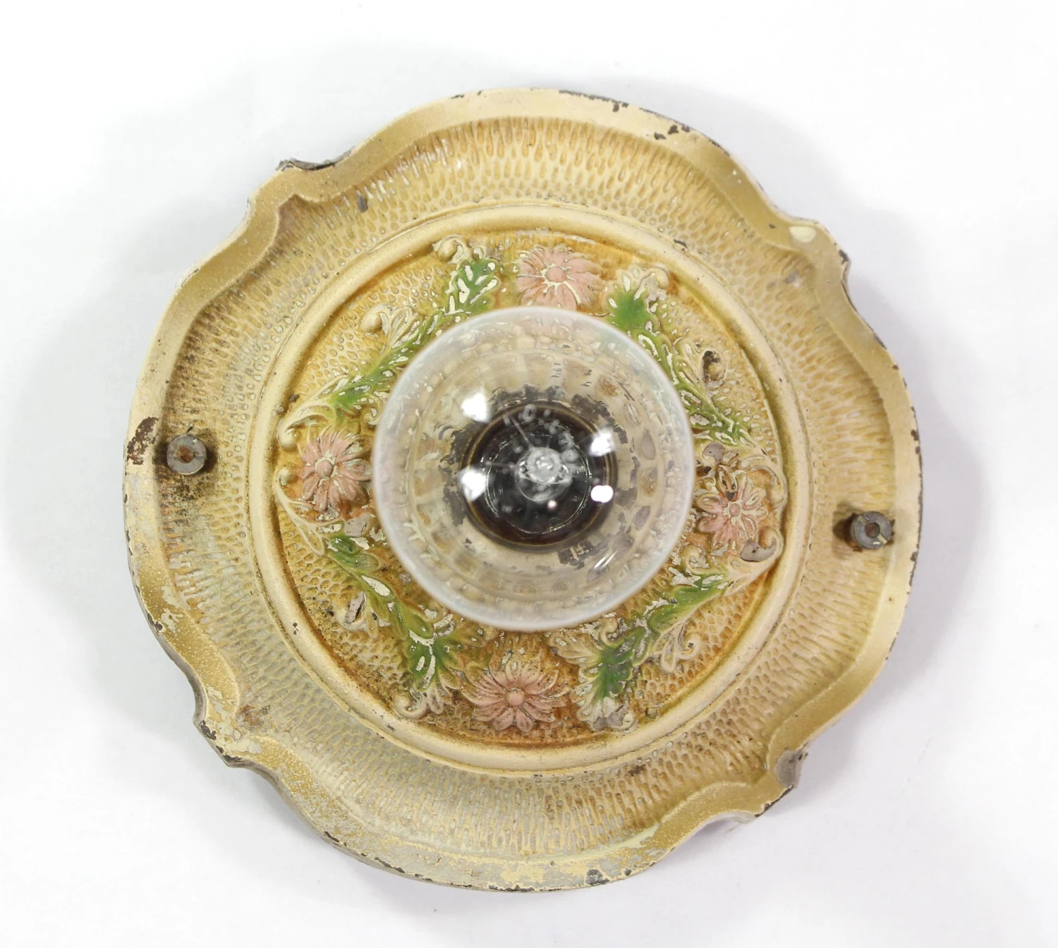 Victorian Floral Cast Iron Single Bulb Flush Mount Light 4 Victorian Floral Cast Iron Single Bulb Flush Mount Light - Image 2