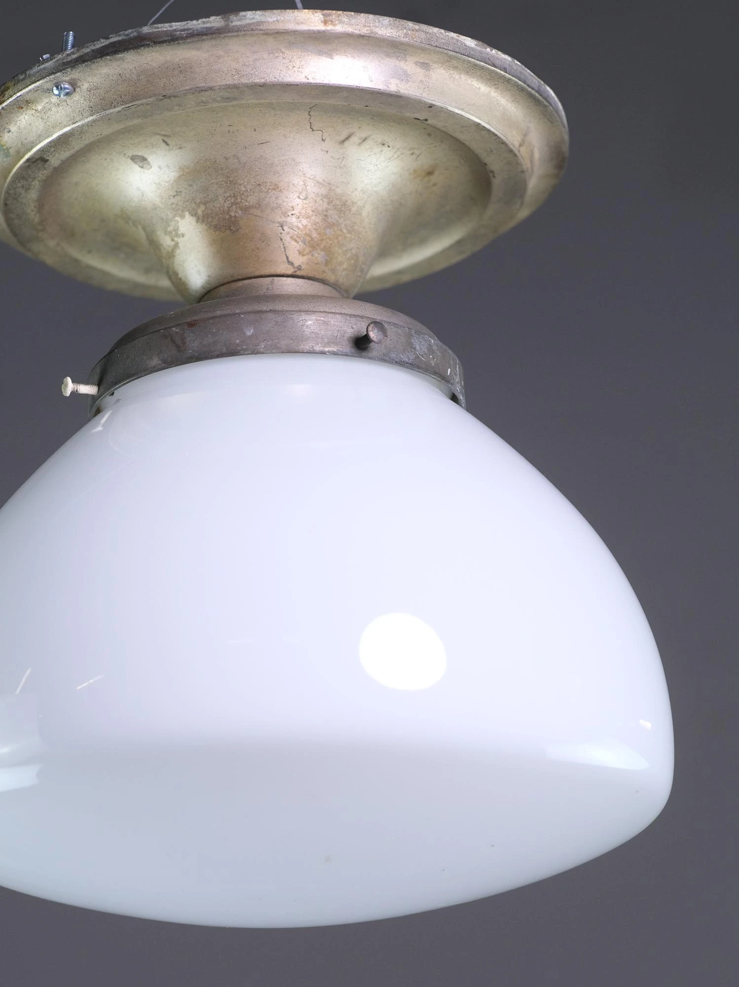 Bambergers Silvered Brass Milk Glass Globe Flush Mount Light 4 Bambergers Silvered Brass Milk Glass Globe Flush Mount Light - Image 2