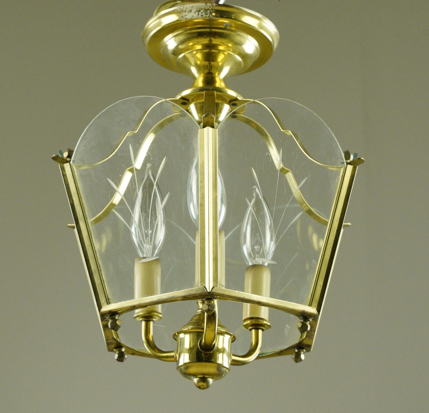 Traditional Polished Brass Glass & Steel Semi Flush Mount 4 Traditional Polished Brass Glass & Steel Semi Flush Mount - Image 2