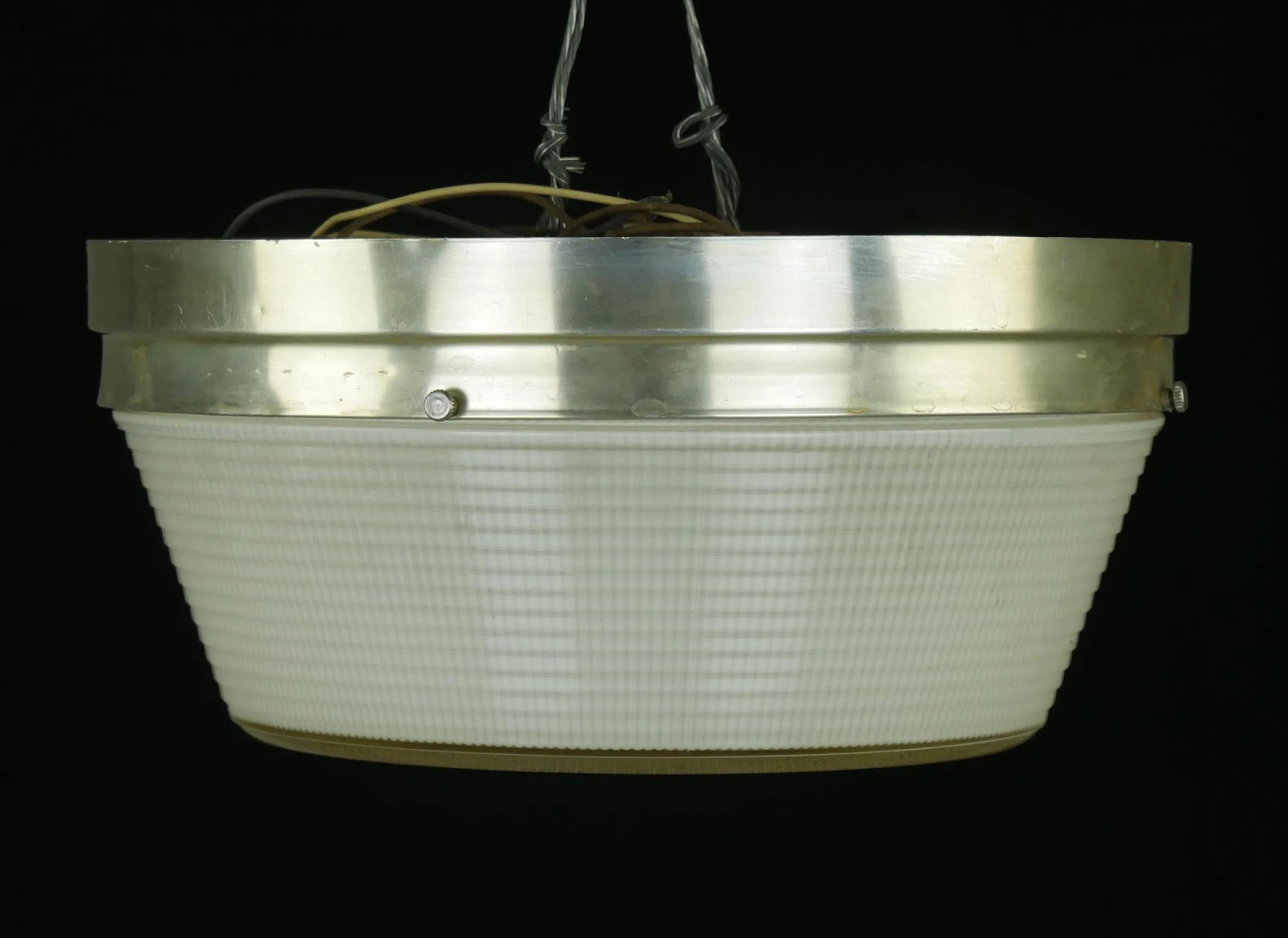 Vintage Mid Century Brushed Steel Prismatic Glass Flush Mount Light 4 Vintage Mid Century Brushed Steel Prismatic Glass Flush Mount Light - Image 2