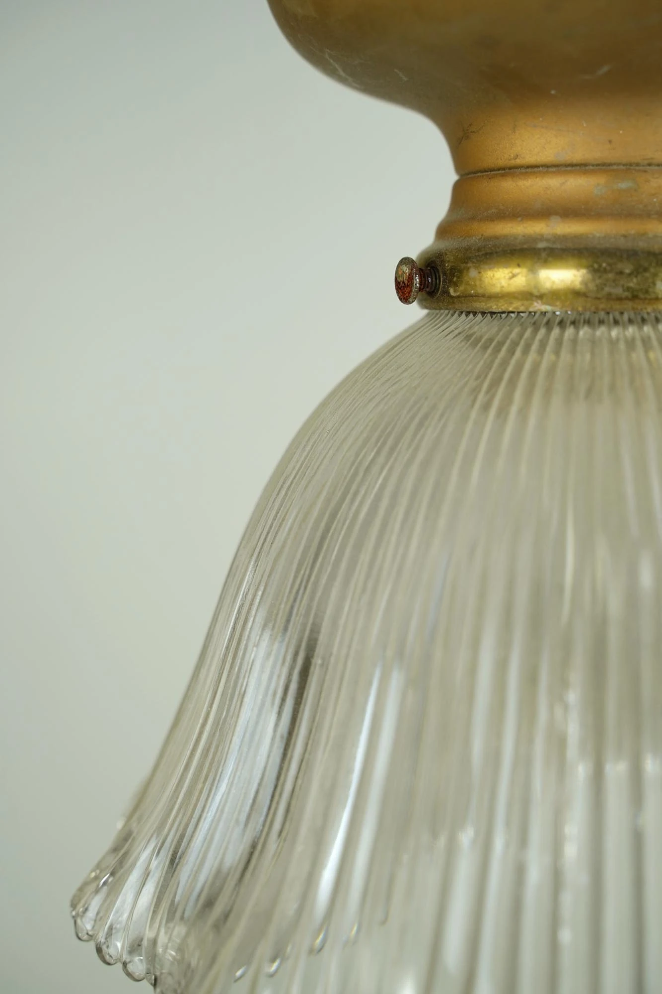 Vintage 7.5 In. Holophane Glass Brass Semi Flush Mount Light 4 Vintage 7.5 In. Holophane Glass Brass Semi Flush Mount Light - Image 2