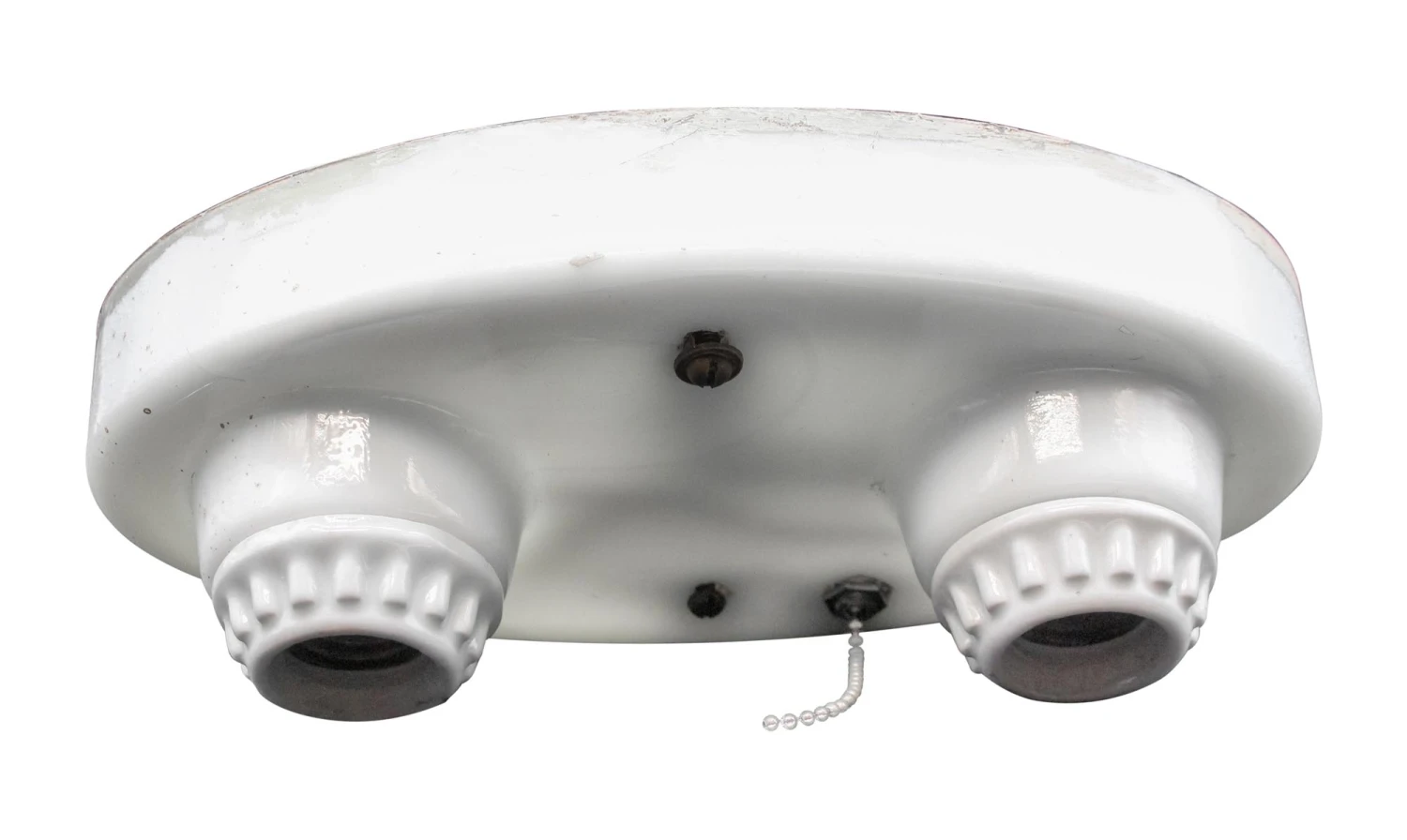 Rare 1910s White Milk Glass 2 Bulb Flush Mount Light 3 Rare 1910s White Milk Glass 2 Bulb Flush Mount Light