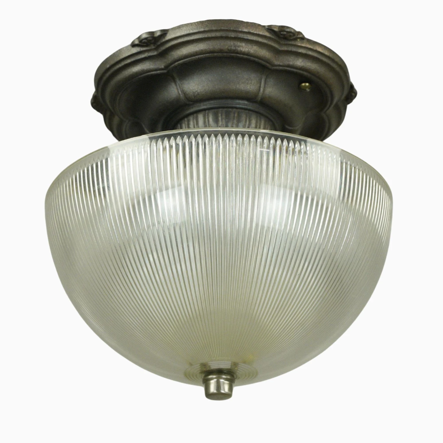 Restored 8 In. Holophane Style Semi Flush Mount Ceiling Light 3 Restored 8 In. Holophane Style Semi Flush Mount Ceiling Light