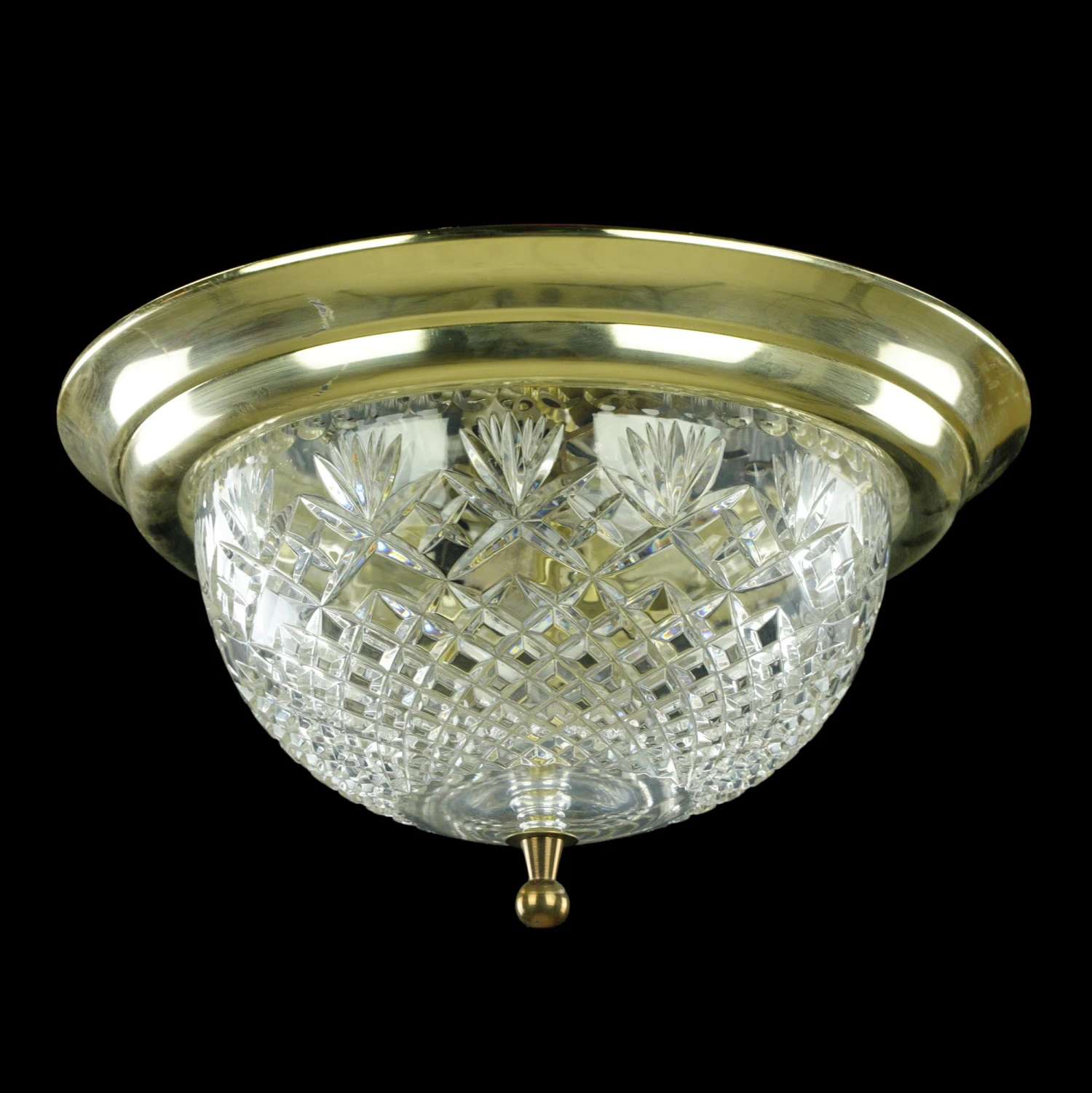 The Plaza Hotel Clear Cut Glass Brass Rim Flush Mount Ceiling Light 3 The Plaza Hotel Clear Cut Glass Brass Rim Flush Mount Ceiling Light