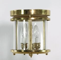Vintage Modern Brass & Clear Glass Cylinder Semi Flush Mount Light