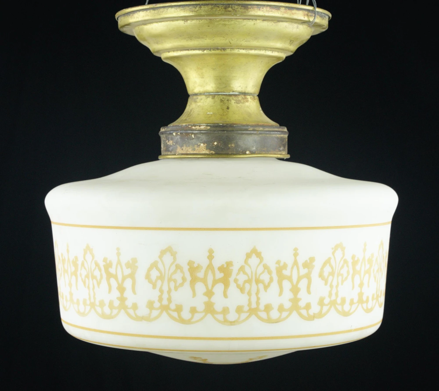 Vintage Orange Ornate White Globe Brass Fitter Semi Flush Mount Light 3 Vintage Orange Ornate White Globe Brass Fitter Semi Flush Mount Light