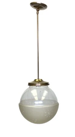 1920s Etched Glass Globe Light With Brass Pole Fitter