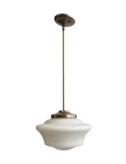 1920s Schoolhouse 12 In. Globe Brass Pole Pendant Light