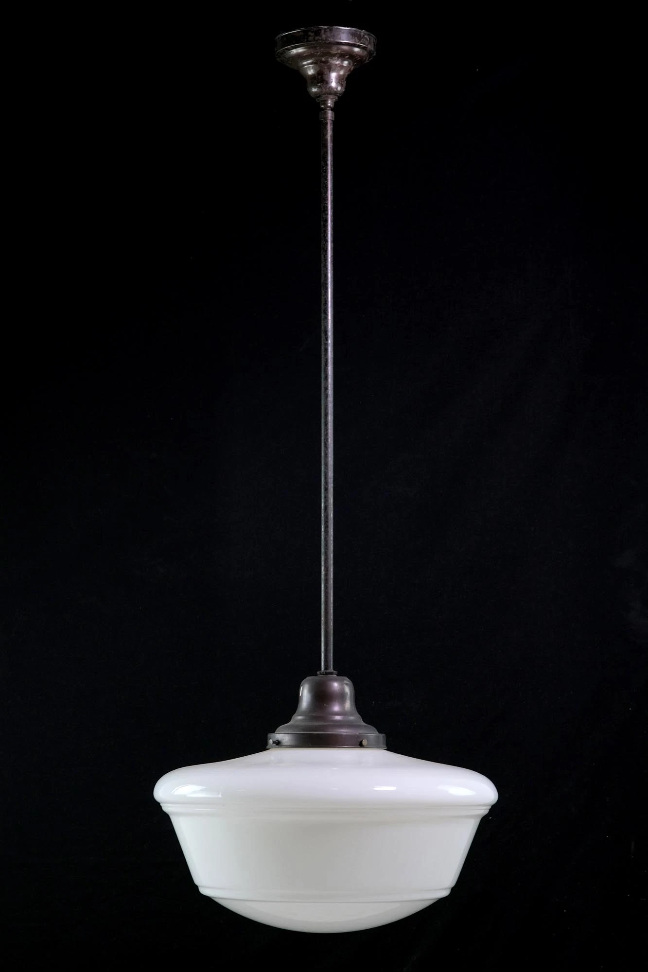 1930s 18 In. Steel Pole School House Globe Pendant Light 3 1930s 18 In. Steel Pole School House Globe Pendant Light