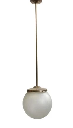 1940s Frosted 12 In. Globe Brass Pole Pendant Light