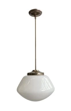 1940s Schoolhouse 14 In. Globe Brass Pole Pendant Light