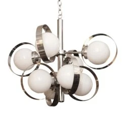 1960s Mid Century Chrome Finish Glass Globes Pendant Light